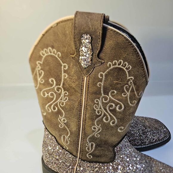 Shyanne Sparkle Plenty Square Toe Girls 4D Rose Gold Glitter Boot Mid Calf - Picture 8 of 13